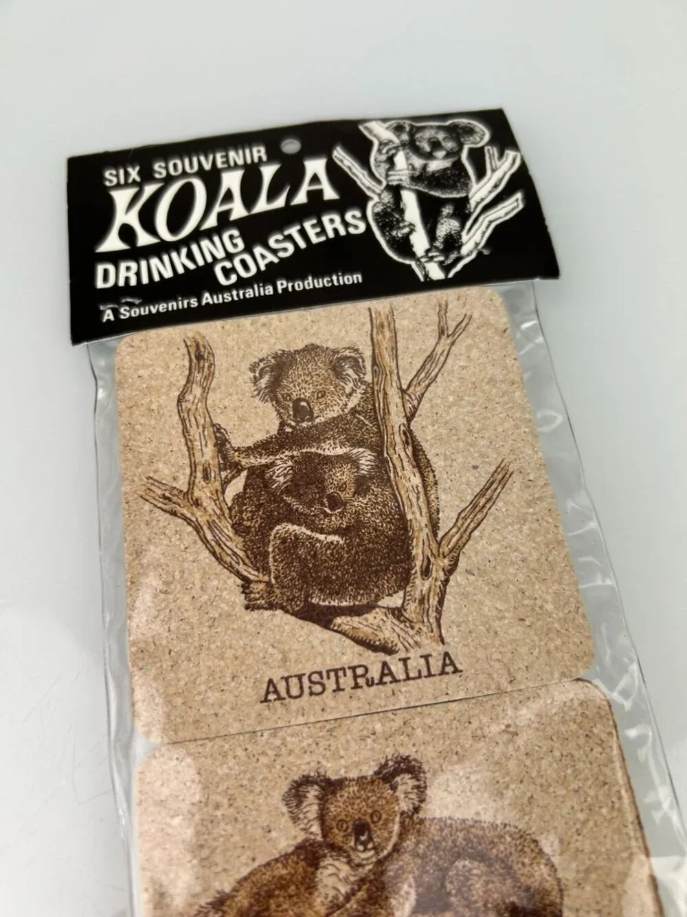 Australia Souvenir Koala Bear Cork Drinking Coasters Set 6 NIP Vintage Barware